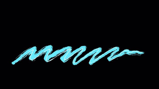 Transparent hand drawn scribble underline animation alpha channel. Rough grunge wave line overlay, textured zig zag doodle 4K motion graphic.