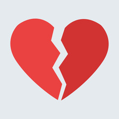 broken heart symbol representing heartbreak and lost love, red cracked heart icon for valentines day emotion concept