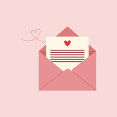 valentines day love letter envelope illustration on pink background, romantic mail message with heart icon for love celebration