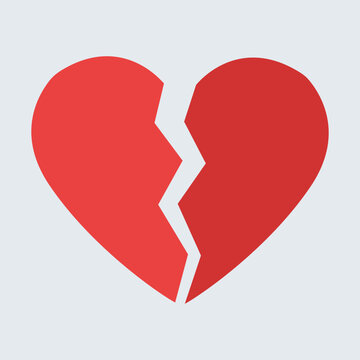 broken heart symbol representing heartbreak and lost love, red cracked heart icon for valentines day emotion concept