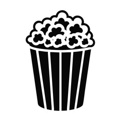 A classic striped popcorn bucket icon representing movie night snacks and cinema treats