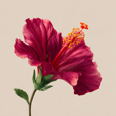 Single deep pink hibiscus flower isolated on neutral background high resolution image