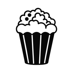 A charming black and white icon illustrating a delicious cupcake with fluffy frosting