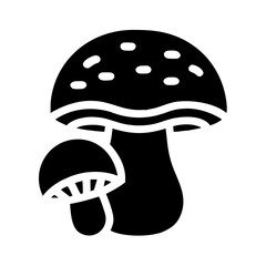 Classic black silhouette icon of two forest mushrooms, one large and a smaller companion