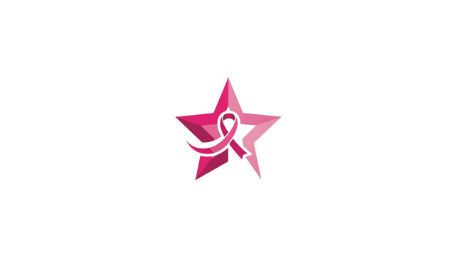 pink breast cancer awareness ribbon and star logo icon