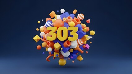 Colorful 3D shapes and numbers floating in air  abstract graphic design