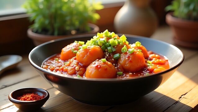 Spicy Korean Rice Cake Traditional Street Food