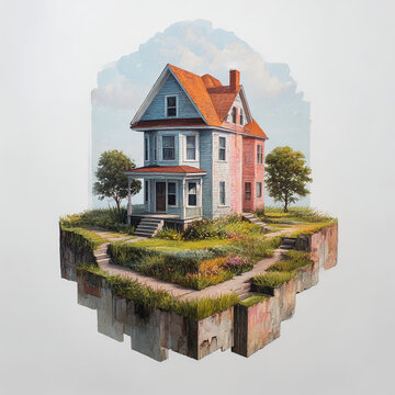 Floating House Island Concept Illustration