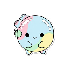 Cute cartoon bubble character with pastel colors and small bubbles png isolated transparent background