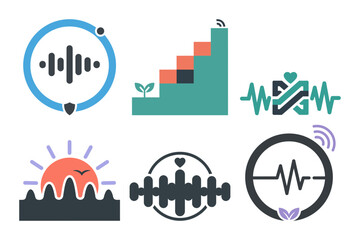 Obraz premium Set of six logo icons representing life pulse for marriage global health natural wellness and medicine