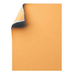 Orange paper sheet torn with burnt edge and png isolated transparent background black shadow image