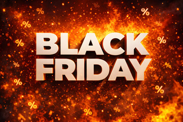 Dynamic Black Friday promotion with fiery effect emphasizing urgency, explosive discounts, bold retail marketing, consumer excitement, and high impact seasonal advertising visuals