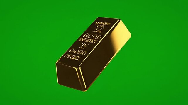 Shiny gold ingot isolated on green screen