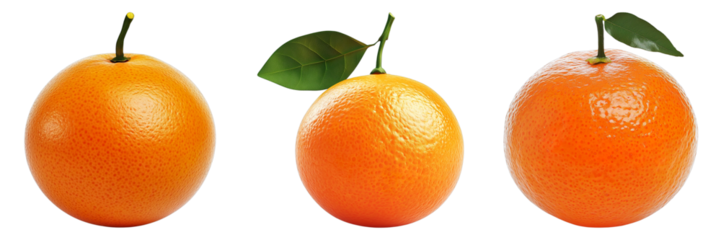 Citrus Trio: Capturing the vibrant appeal of three freshly picked oranges, each adorned with a singular leaf, evoking a sense of natural health and vitality.