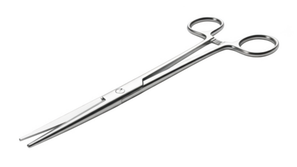 Surgical stainless steel scissors with finger loops on png isolated transparent background black background