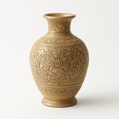 An isolated ancient Greek amphora crafted from antique brown earthenware pottery, this traditional ceramic clay vase serves as a decorative hand-crafted object of historic culture