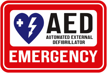 sticker that says : emergency , AED automated external defibrillator