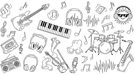 Obraz premium Musical instruments and equipment doodles creating a lively symphony of artistic expressions in