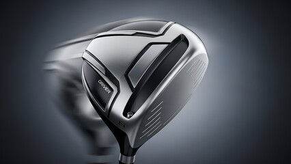 Sleek golf driver club with motion blur showcasing modern design and performance in sports equipment