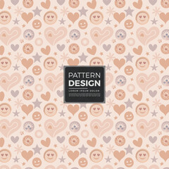 Cute pastel seamless pattern with hearts, stars, and smiling emojis for playful designs