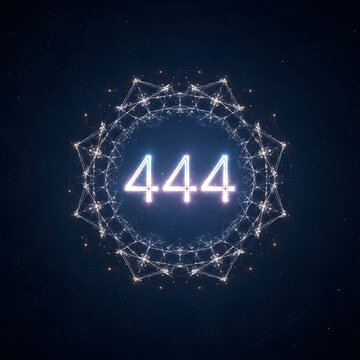 Mystical Angel Number 444 Glowing Brightly within a Complex Geometric Pattern