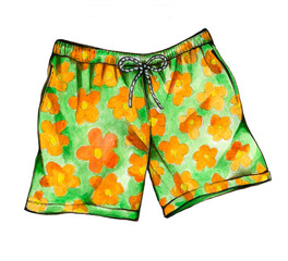 Gr&uuml;ne Shorts mt Bl&uuml;mchenmuster isoliert