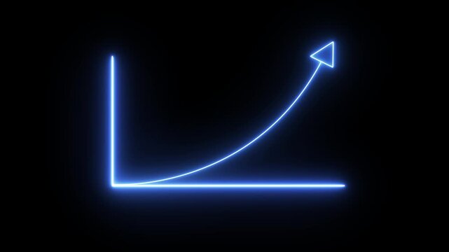 a neon-style line graph with an upward-curving line and arrow, symbolizing growth, success, and progress. The blue neon light gives it a futuristic and high-tech appearance. 