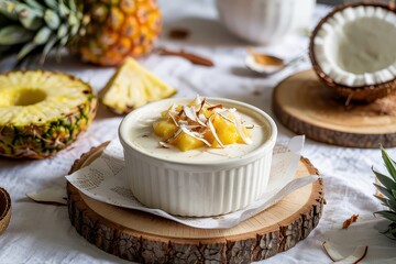 Tropical dessert with pineapple and coconut topping