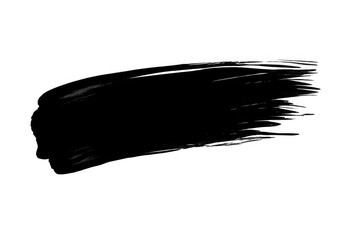 Black ink brush stroke creating textured paint smear with grunge effect, graphic design element on transparent background