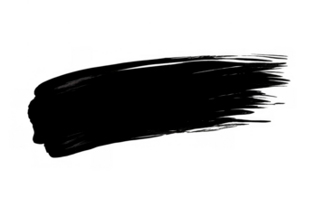 Black ink brush stroke creating textured paint smear with grunge effect, graphic design element on transparent background