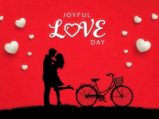 Couple embracing with bicycle on joyful love day