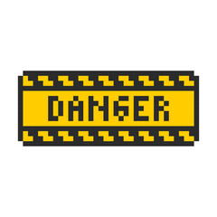 Danger sign pixel. Caution warning of danger 8 bit message interface. Warning - notice window in 8-bit style.
