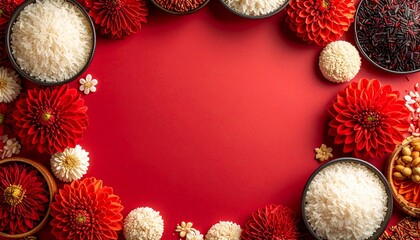 Top view abstract circular rice arrangement  clean matte background 