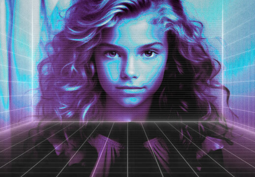 Blue And Purple Sci-Fi Grid Photo Effect