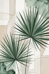 Abstract green palm leaves on textured background.