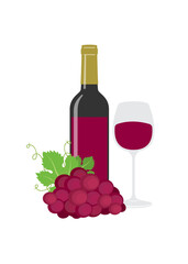 Fototapeta premium Red Wine Bottle with Fresh Grapes Stock Illustration