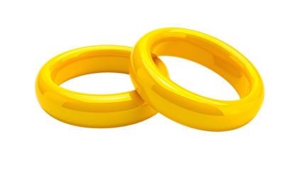 Two shiny gold rings interlocked against a black background, representing unity