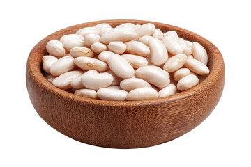 Fresh White Beans in Rustic Bowl: A close-up shot presents a hearty serving of fresh, gleaming white beans nestled in a natural, rustic wooden bowl.