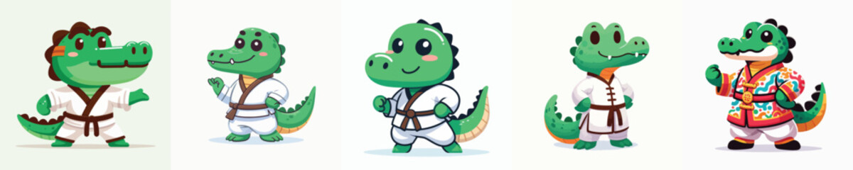cute crocodile vector in shaolin costume