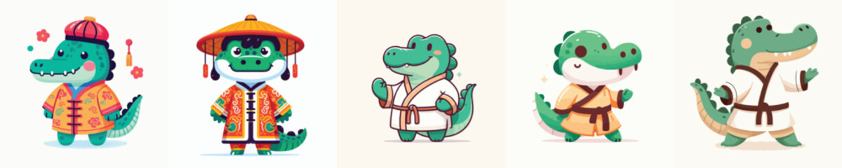cute crocodile vector in shaolin costume