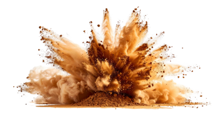 A central burst of tan-colored dust and debris radiating outwards against a black backdrop