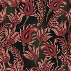 Seamless paisley embroidered floral motif pattern in vector, for design, fabric, wrapping, digital motif, background, wallpaper, print, clothing, etc. © B_1_3