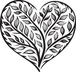 Vintage quill ink drawing of a bird heart shape made of feathers with wings vector illustration art featuring a seamless floral nature pattern ornament