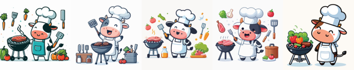 cute cow vector grilling meat