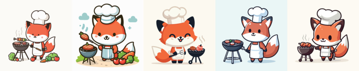 cute fox vector grilling meat