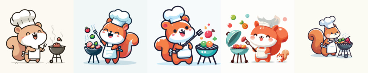cute squirrel vector grilling meat