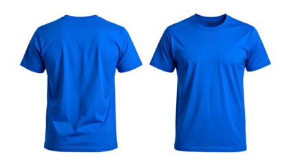 Front and back views of a solid blue crew neck short sleeve tee