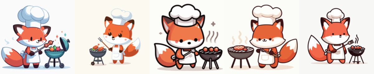 cute fox vector grilling meat