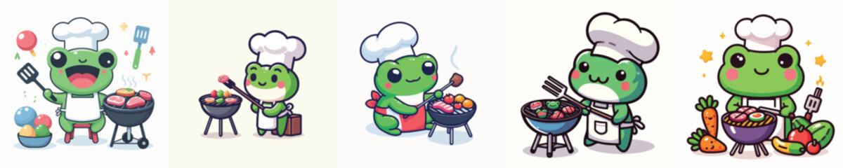 cute frog vector grilling meat
