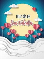 Happy valentine's day greeting card with heart shaped balloons